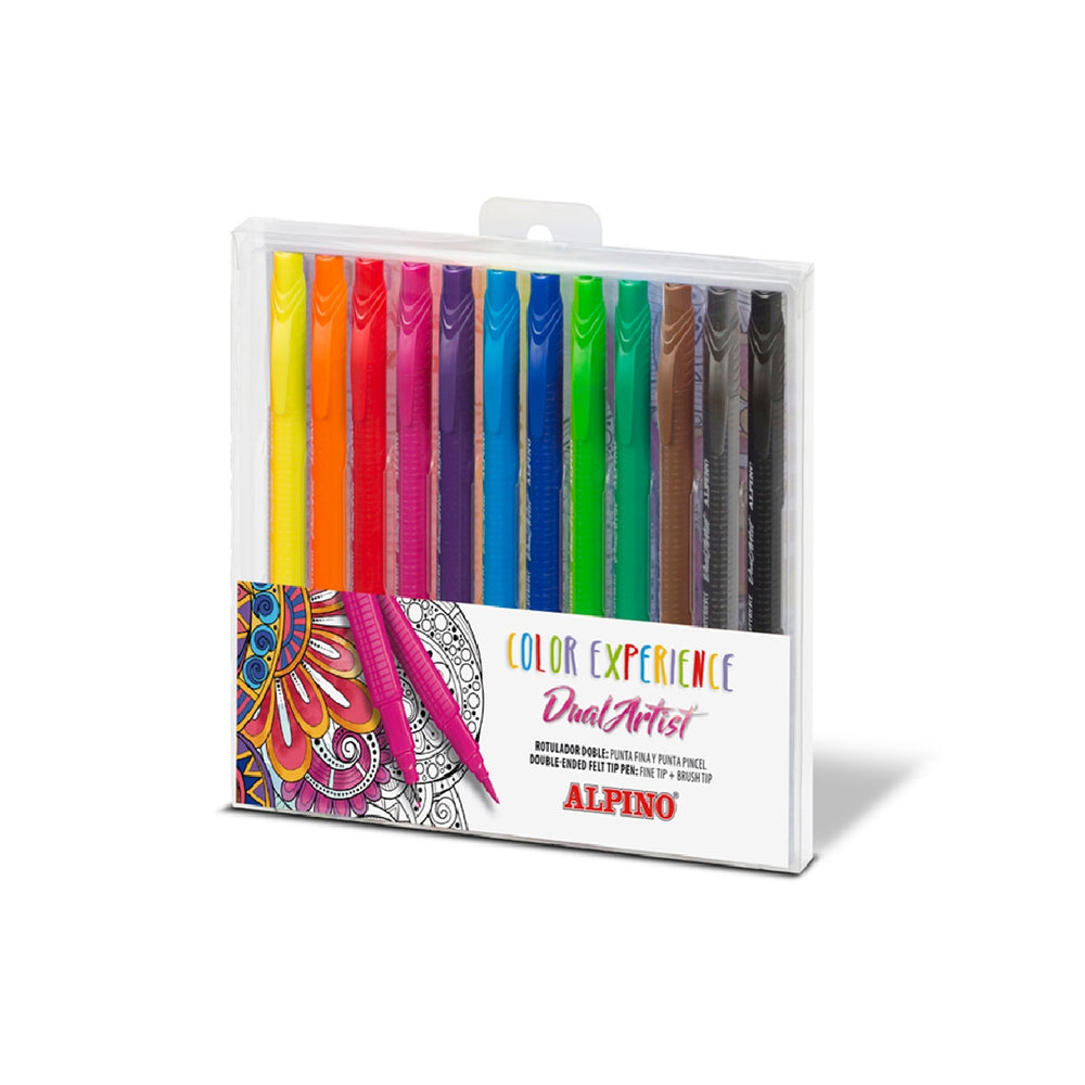 ALPINO - Rotulador Alpino Dual Artist Color Experience Estuche de 12 Unidades Colores Surtidos