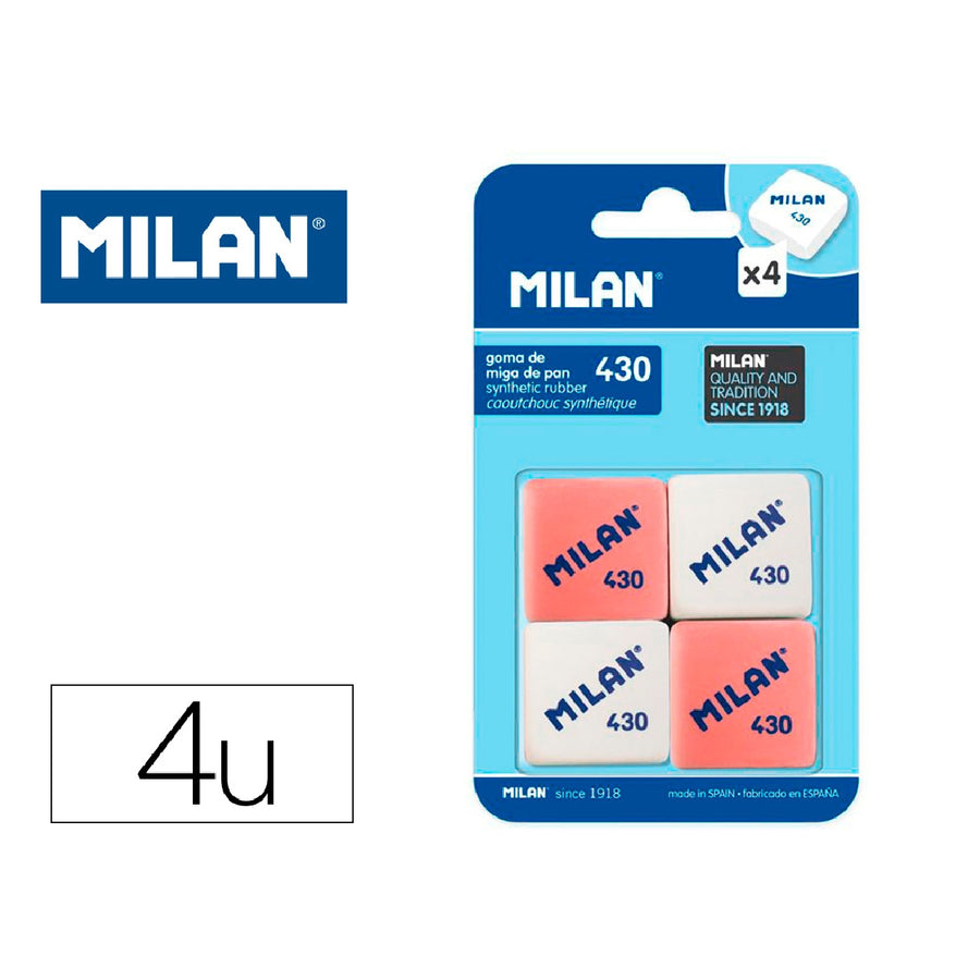 MILAN - Goma de Borrar Milan 430 Blister de 4 Unidades