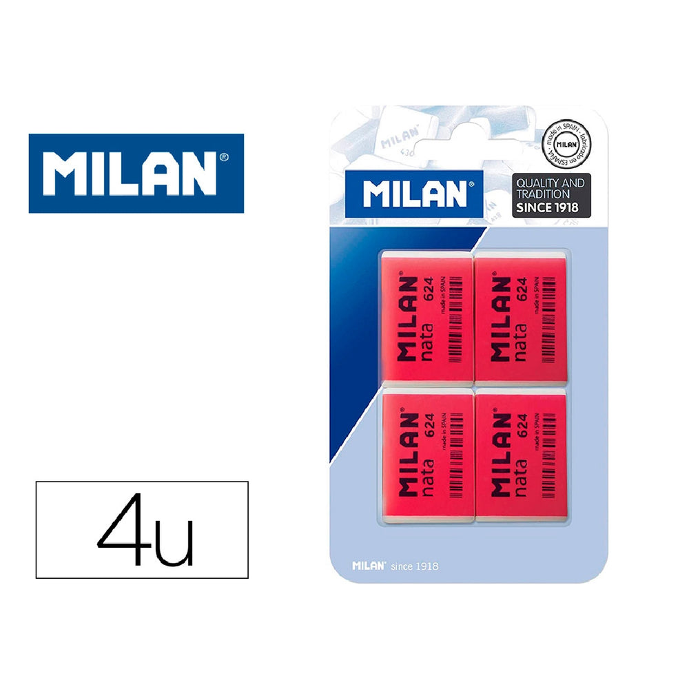 MILAN - Goma de Borrar Milan Nata 624 Blister de 4 Unidades