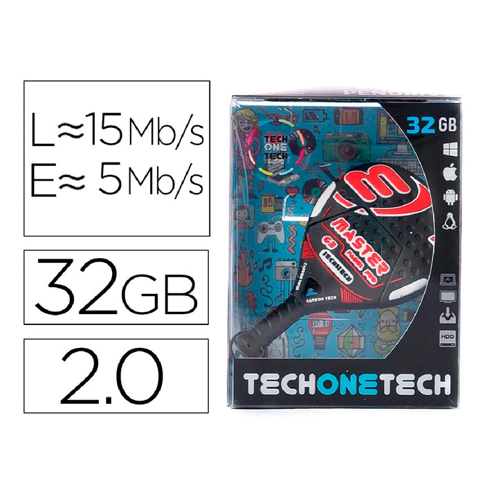 TECH ON TECH - Memoria Usb Tech ON Tech Raqueta Padel Roja 32 GB