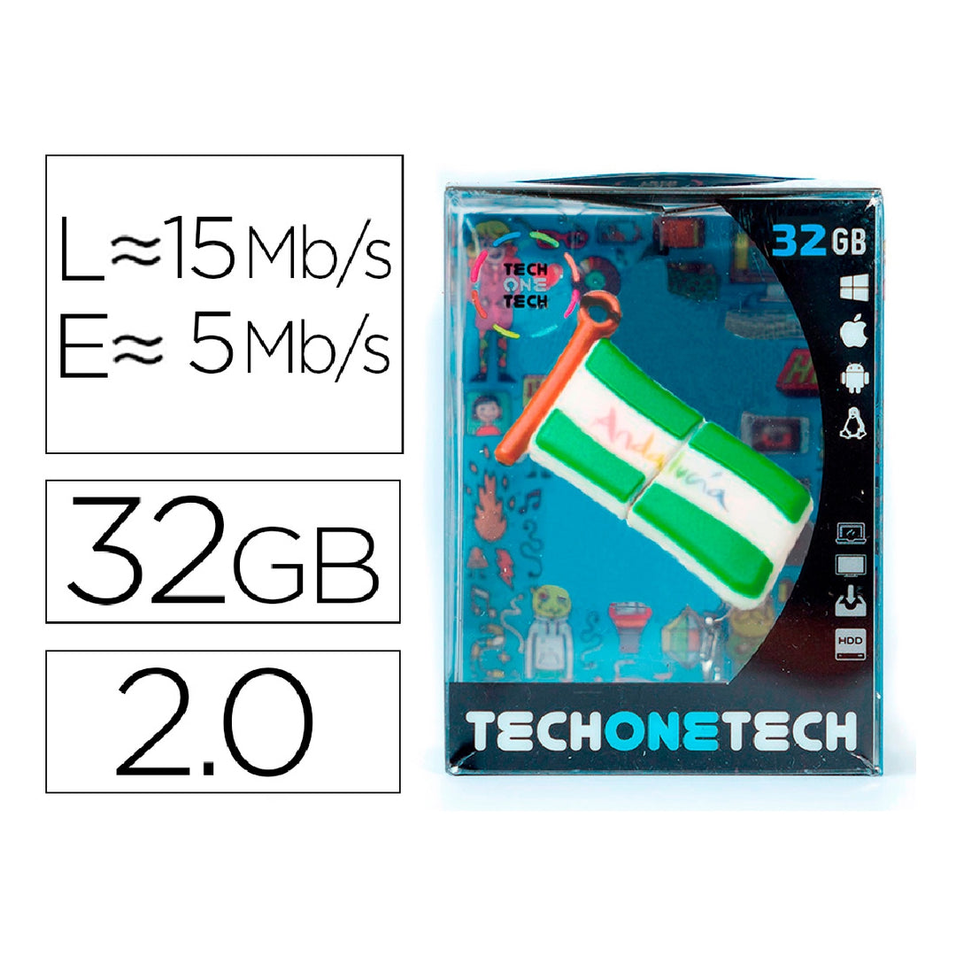 TECH ON TECH - Memoria Usb Tech ON Tech Bandera Andalucia 32 GB