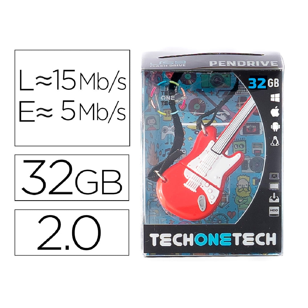 TECH ON TECH - Memoria Usb Tech ON Tech Guitarra Red One 32 GB