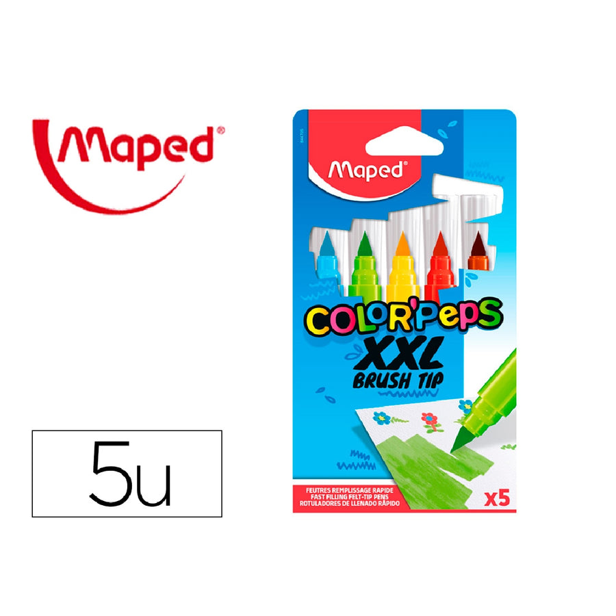 MAPED - Rotulador Maped Color Peps Jumbo Punta Pincel Caja de 5 Colores Surtidos