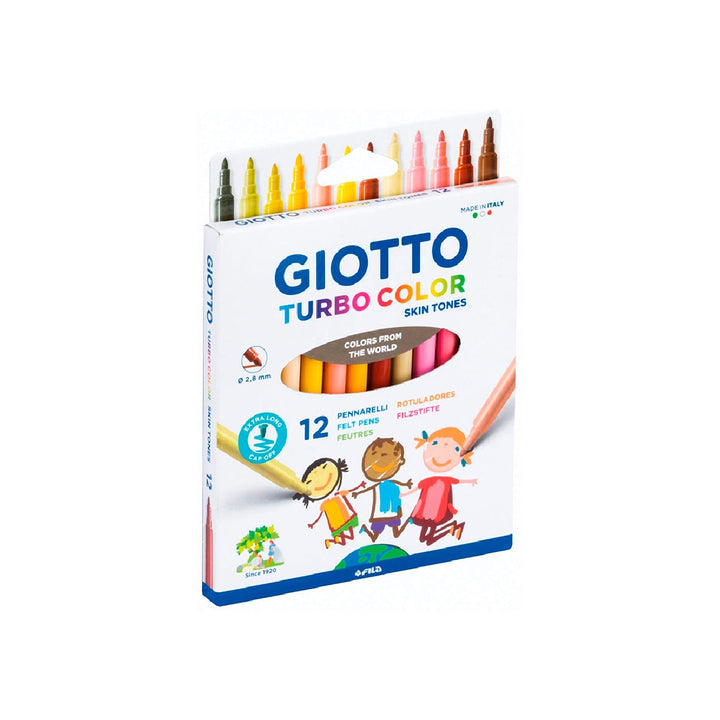 GIOTTO - Rotulador Giotto Turbo Color Skin Tones Lavable Punta Bloqueada Caja de 12 Colores Surtidos