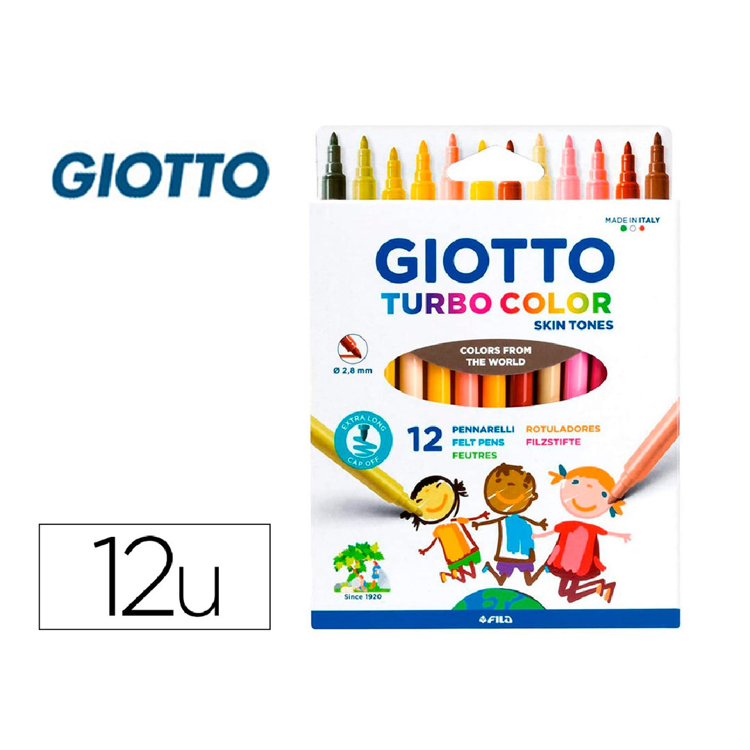 GIOTTO - Rotulador Giotto Turbo Color Skin Tones Lavable Punta Bloqueada Caja de 12 Colores Surtidos