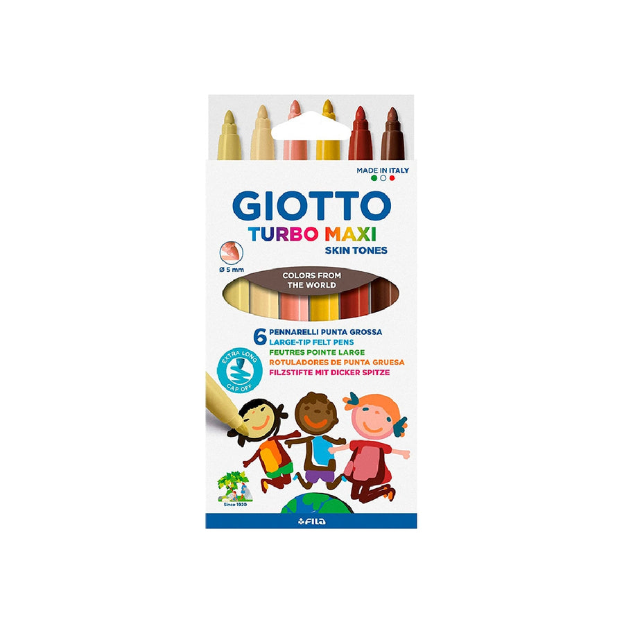 GIOTTO - Rotulador Giotto Turbo Maxi Skin Tones Lavable Punta Bloqueada Caja de 6 Colores Surtidos