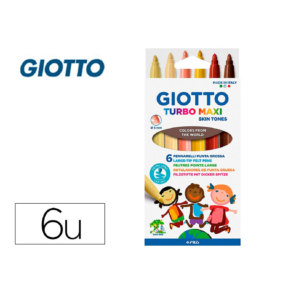 GIOTTO - Rotulador Giotto Turbo Maxi Skin Tones Lavable Punta Bloqueada Caja de 6 Colores Surtidos