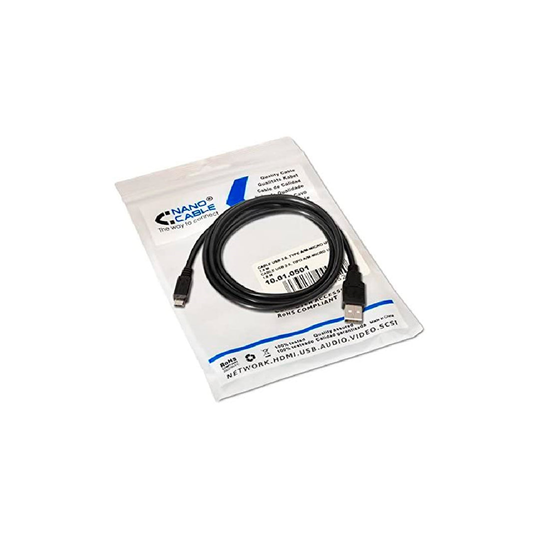 NANOCABLE - Cable Usb Nanocable 2.0 Tipo A/M-Micro Usb B/M Color Negro Longitud 1.8 M