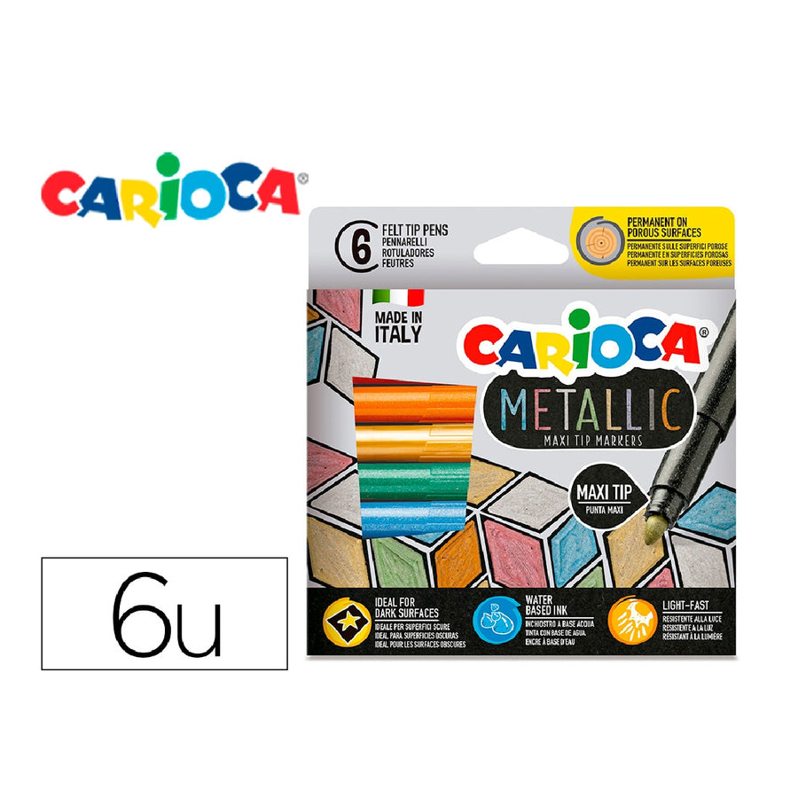 CARIOCA - Rotulador Carioca Metallic Punta Maxi 6 mm Caja de 6 Colores Surtidos