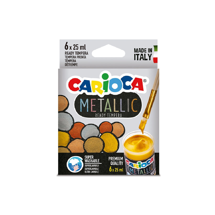CARIOCA - Tempera Escolar Carioca Metallic Bote 25 ML Caja de 6 Colores Surtidos