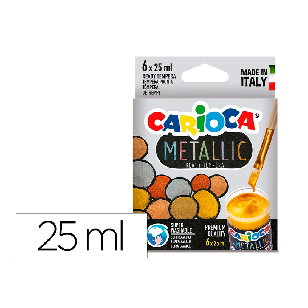 CARIOCA - Tempera Escolar Carioca Metallic Bote 25 ML Caja de 6 Colores Surtidos