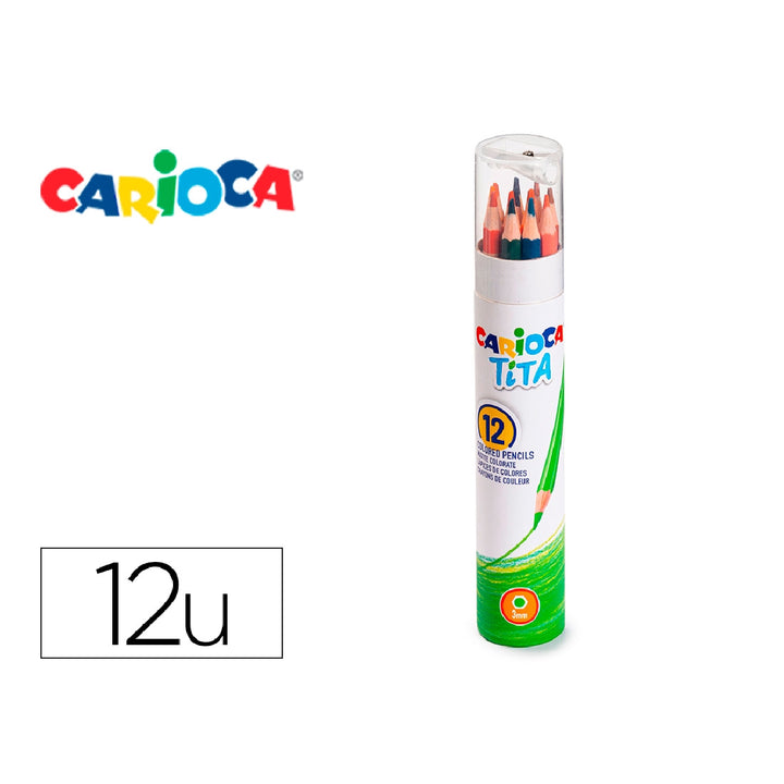 CARIOCA - Lapices de Colores Carioca Tita Mina 3 mm Tubo Metal 12 Colores Surtidos + Sacapuntas