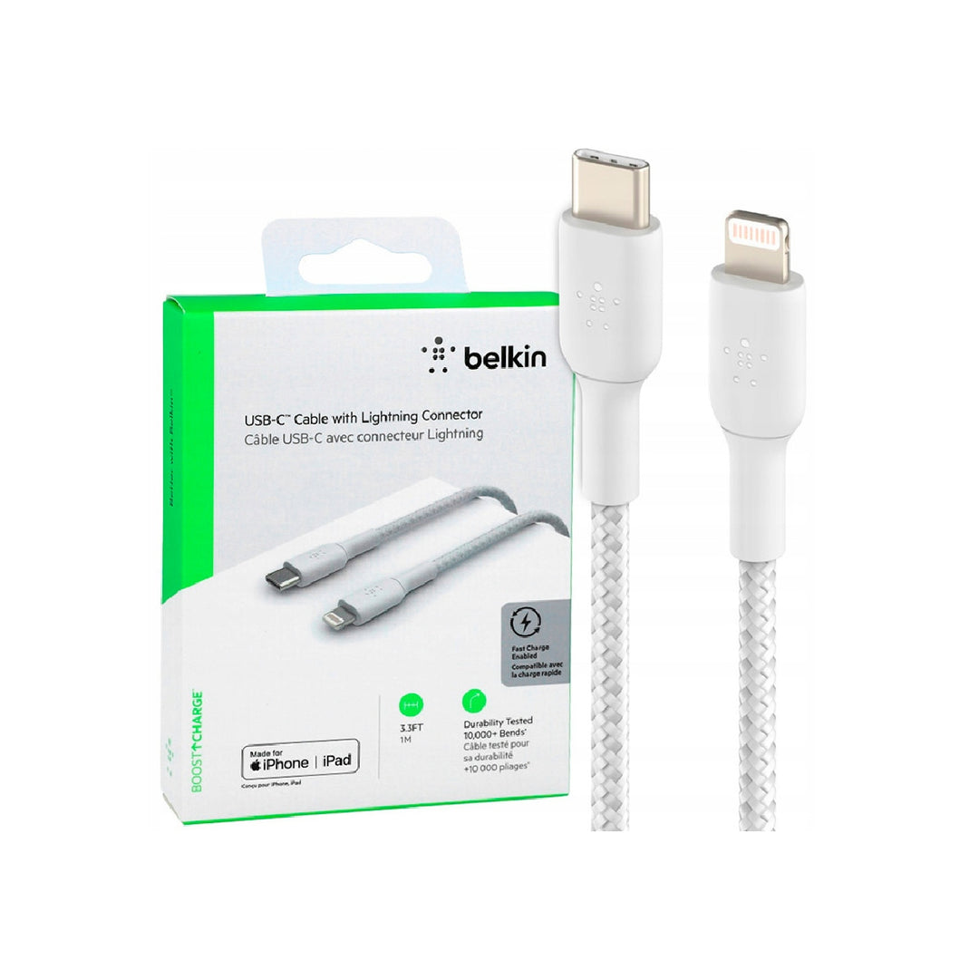 BELKIN - Cable Trenzado Belkin Caa004bt1mwh Usb-C a Lightning Boost Charge Largo 1 M Color Blanco