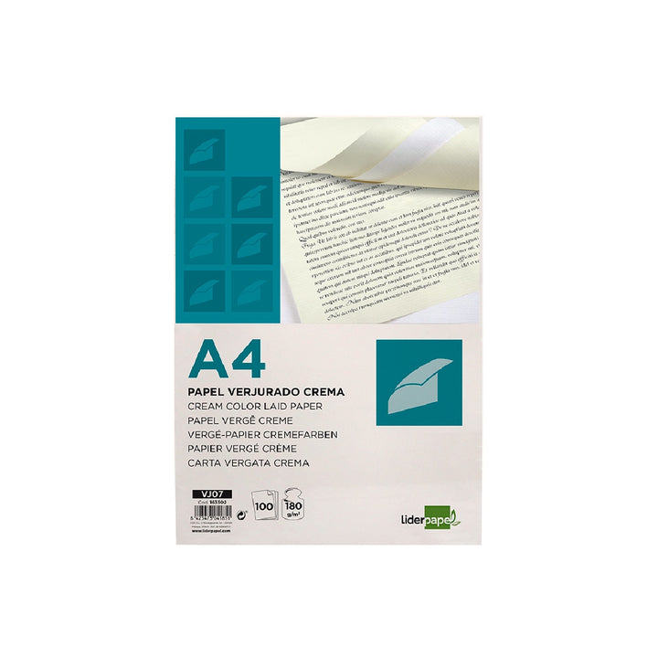 LIDERPAPEL - Papel Verjurado Liderpapel A4 180g/M2 Crema Paquete de 100 Hojas