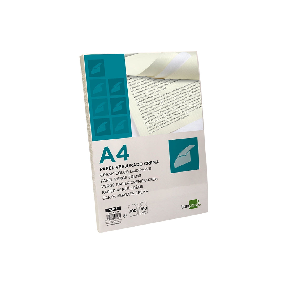 LIDERPAPEL - Papel Verjurado Liderpapel A4 180g/M2 Crema Paquete de 100 Hojas