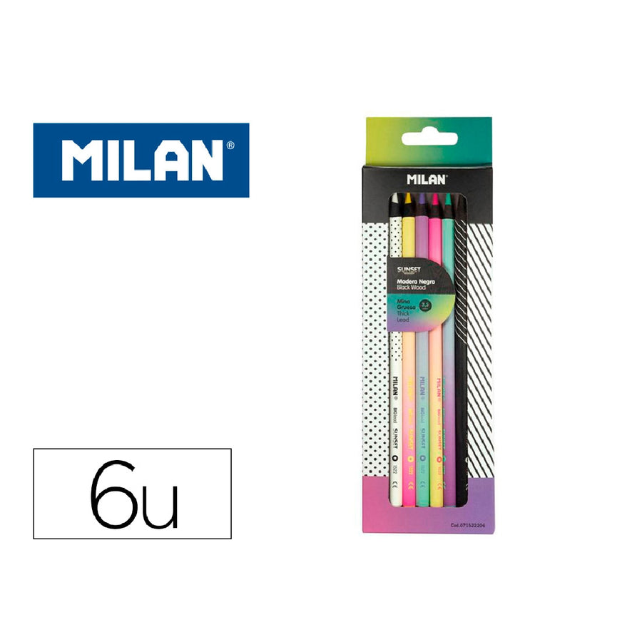 MILAN - Lapices de Colores Milan Sunset Mina Gruesa 3.5 mm Caja de 6 Unidades Colores Surtidos