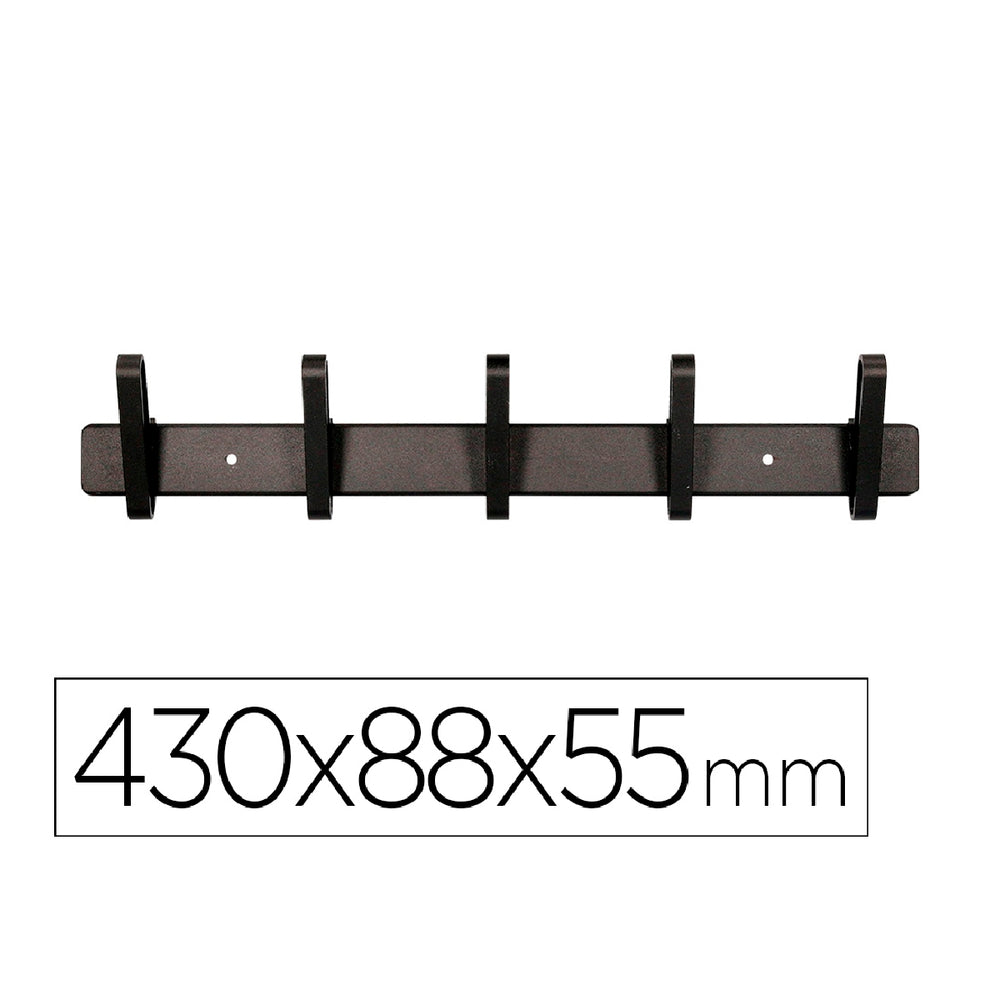 LIDERPAPEL - Perchero Liderpapel Pared Metalico 5 Colgadores Color Negro 430x88x55 mm