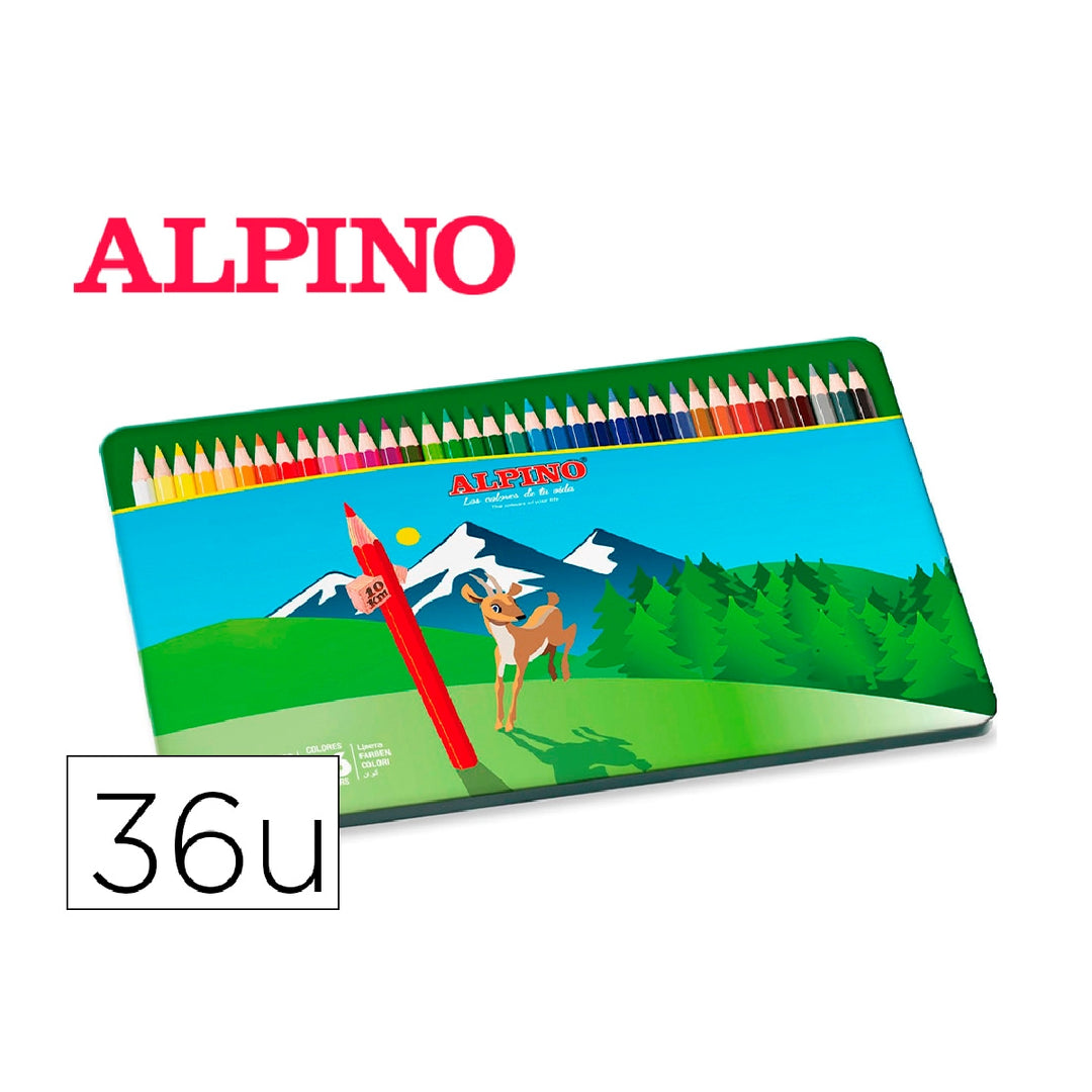 PracticOffice - Lapices de Colores Alpino Caja Metalica de 36 Unidades Colores Surtidos