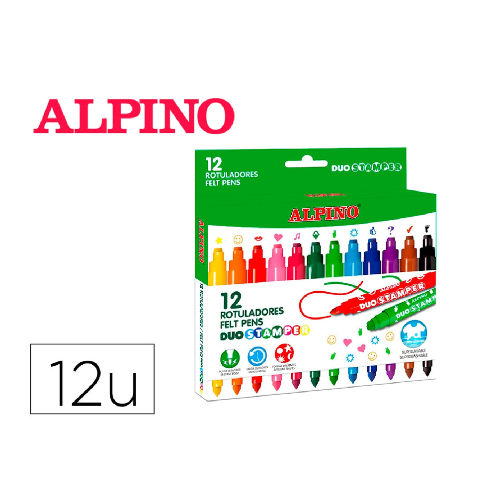 ALPINO - Rotulador Alpino Duo Stamper Caja de 12 Unidades Colores Surtidos