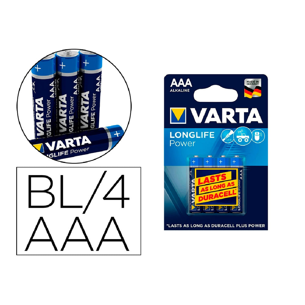 VARTA - Pila Varta Alcalina Longlife Power Aaa Tipo LR-03 Blister de 4 Unidades