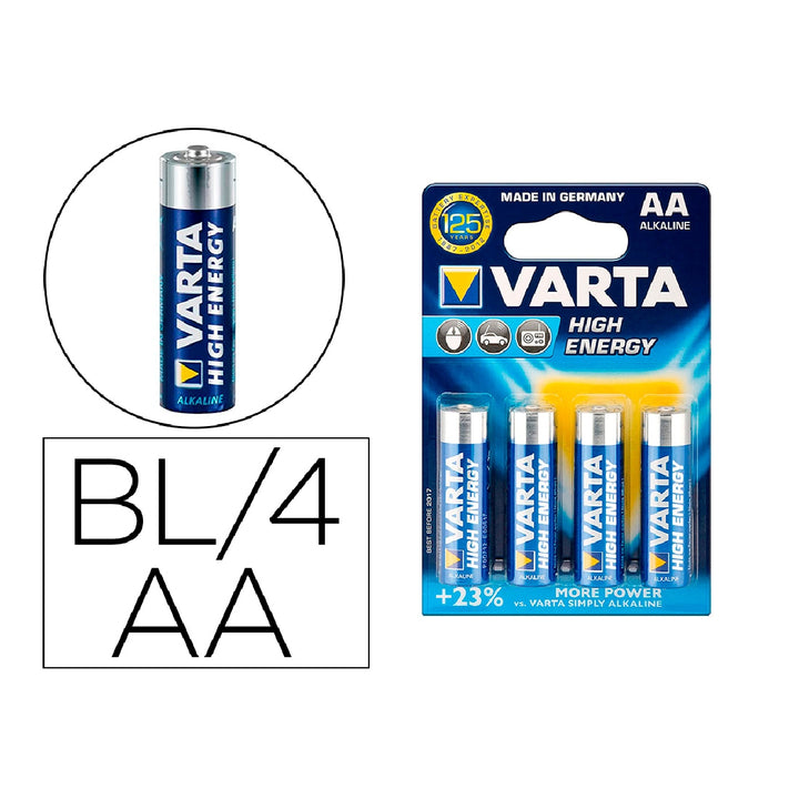 VARTA - Pila Varta Alcalina Longlife Power AA Tipo LR-06 Blister de 4 Unidades