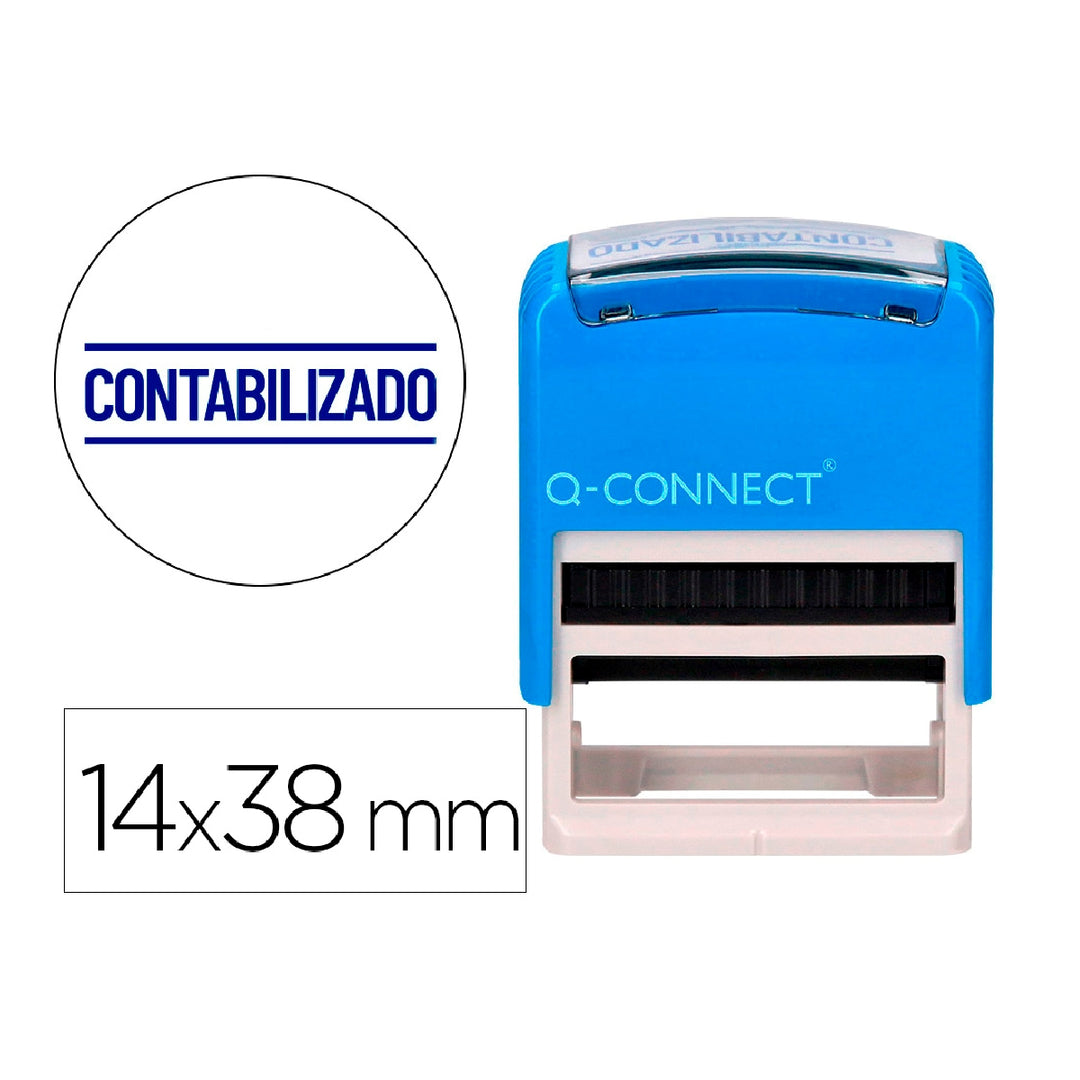 Q-CONNECT - Sello Entintado Automatico Q-Connect Contabilizado Almohadilla 14x38 mm Color Azul