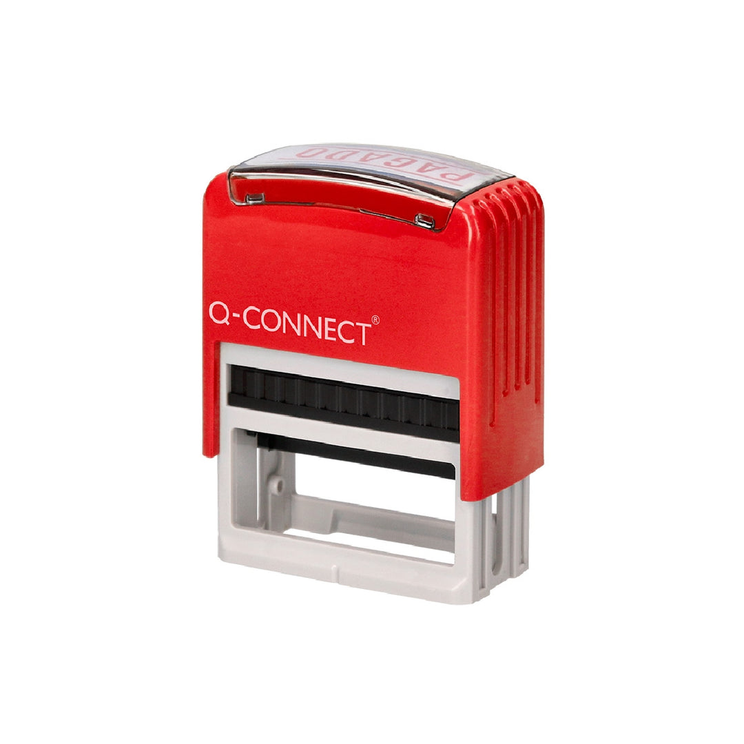 Q-CONNECT - Sello Entintado Automatico Q-Connect Pagado Almohadilla 14x38 mm Color Rojo