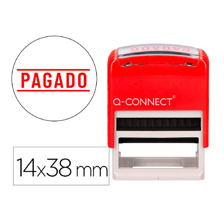 Q-CONNECT - Sello Entintado Automatico Q-Connect Pagado Almohadilla 14x38 mm Color Rojo