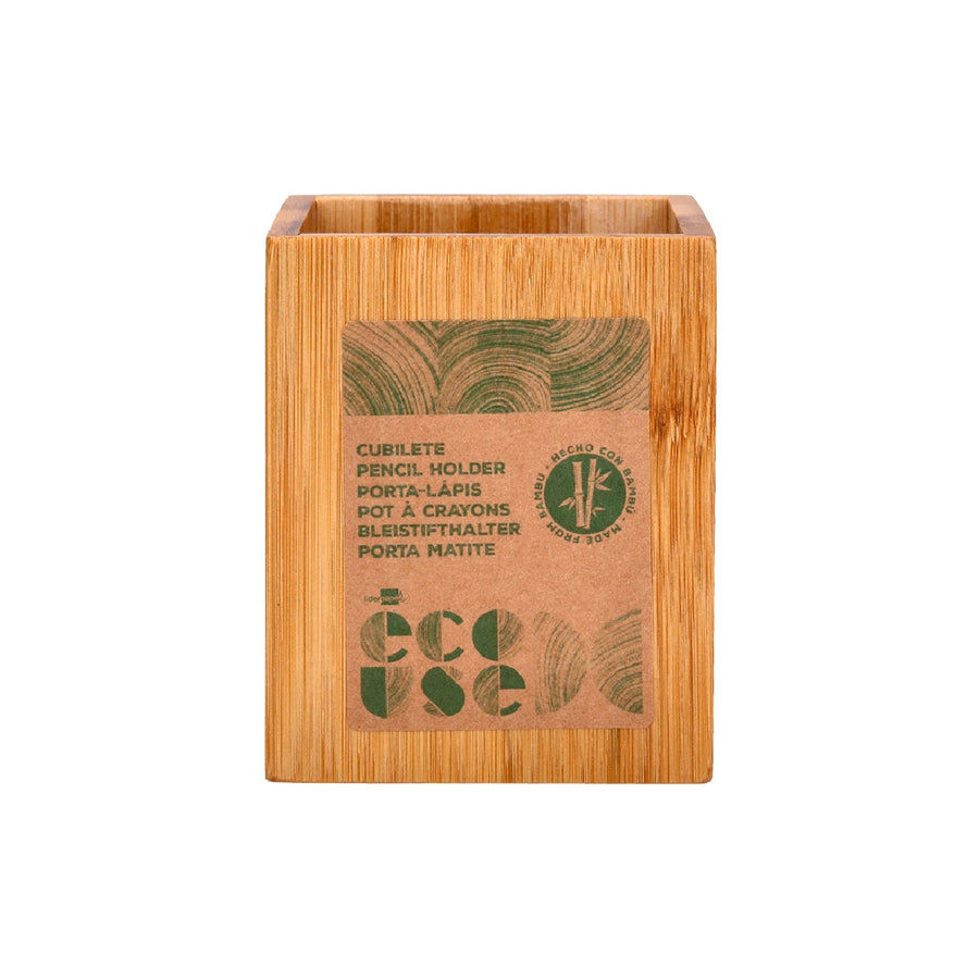 LIDERPAPEL - Cubilete Portalapices Liderpapel Bambu 100% Natural Ecouse Cuadrado 80x80x100 mm