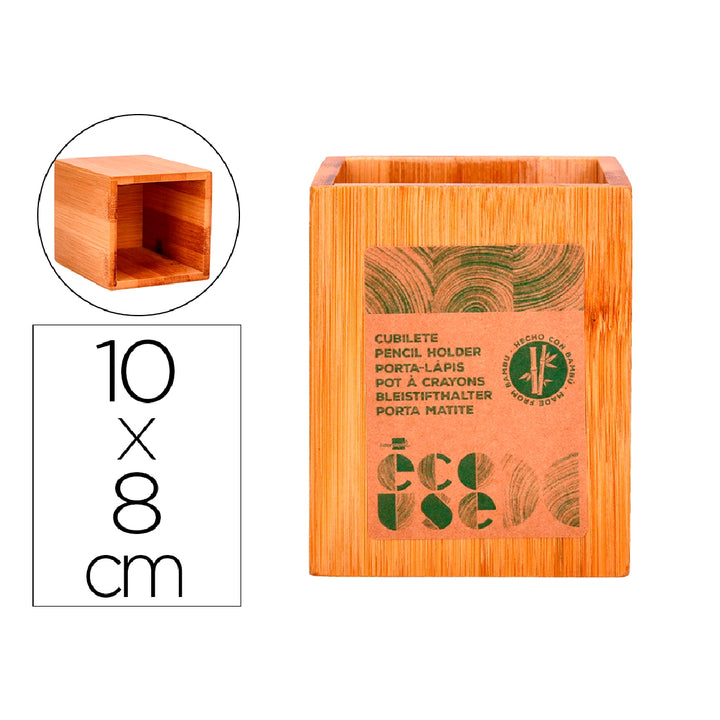 LIDERPAPEL - Cubilete Portalapices Liderpapel Bambu 100% Natural Ecouse Cuadrado 80x80x100 mm