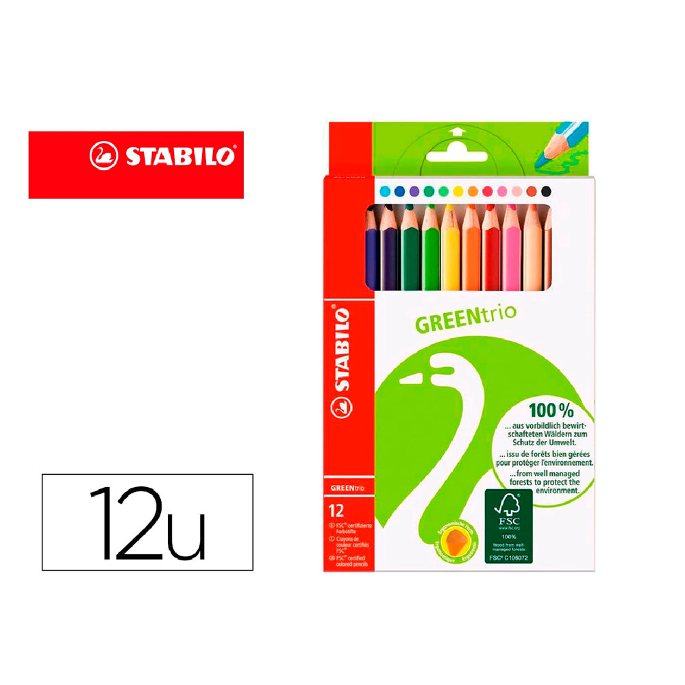 STABILO - Lapices de Colores Stabilo Green Colors Con Certificado Fsc Estuche Carton de 12 Unidades Colores Surtidos