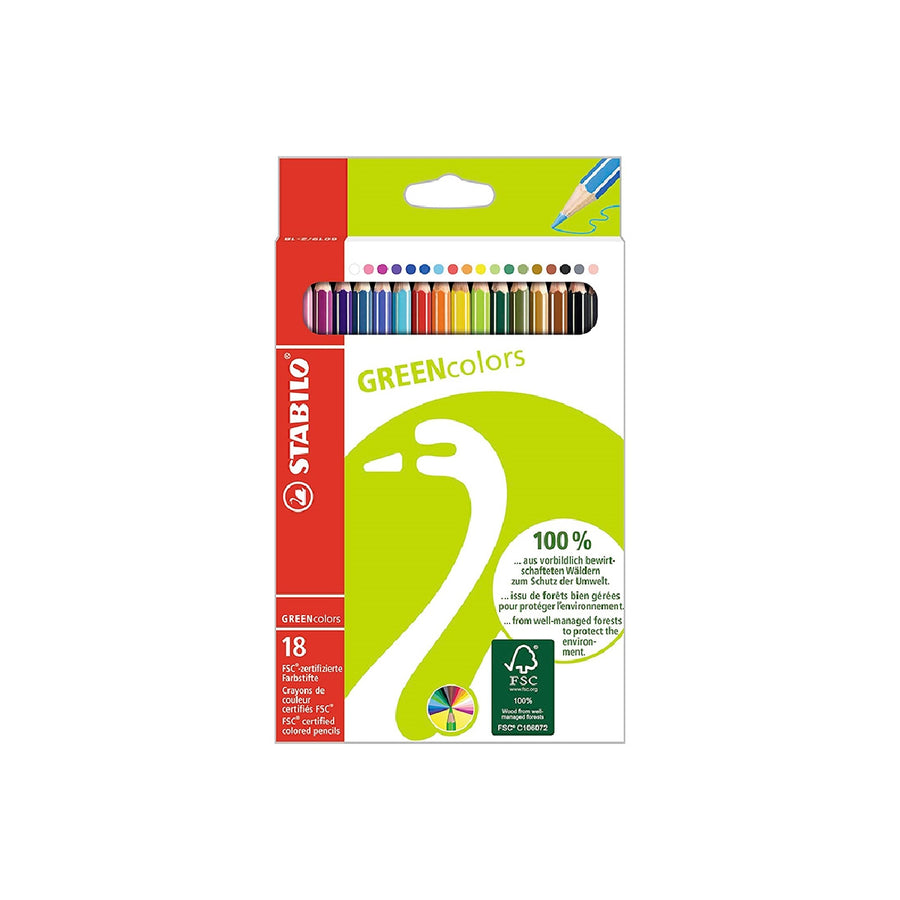 STABILO - Lapices de Colores Stabilo Green Colors Con Certificado Fsc Estuche Carton de 18 Unidades Colores Surtidos