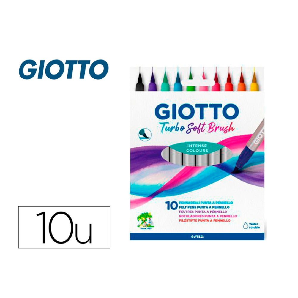 GIOTTO - Rotulador Giotto Turbo Soft Brush Punta de Pincel Caja de 10 Unidades Colores Surtidos