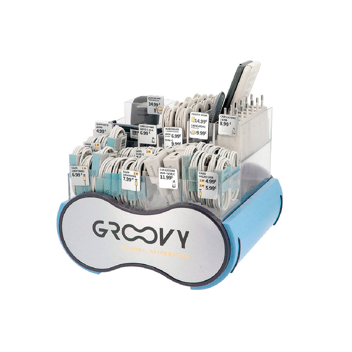 GROOVY - Expositor Groovy Sobremesa 62 Piezas Surtidas Obsequio 1 Auricular Sport Bluetooth Neckband Con Microfono