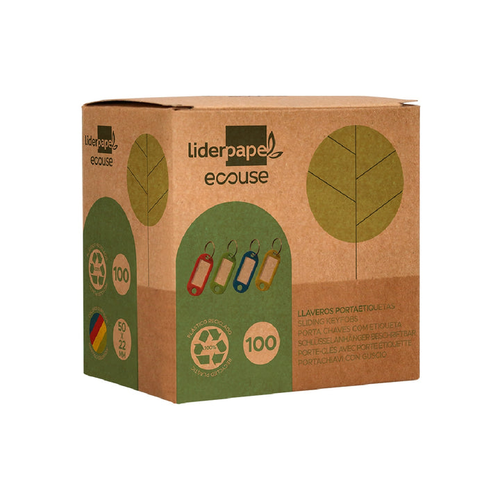 LIDERPAPEL - Llavero Portaetiquetas Liderpapel Ecouse Fabricado en Plastico Reciclado Caja de 100 Unidades