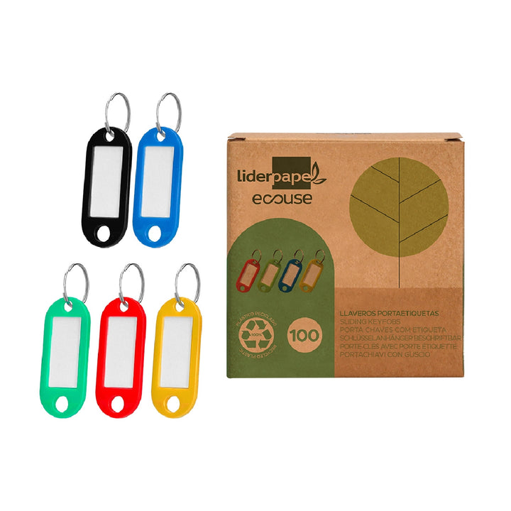 LIDERPAPEL - Llavero Portaetiquetas Liderpapel Ecouse Fabricado en Plastico Reciclado Caja de 100 Unidades