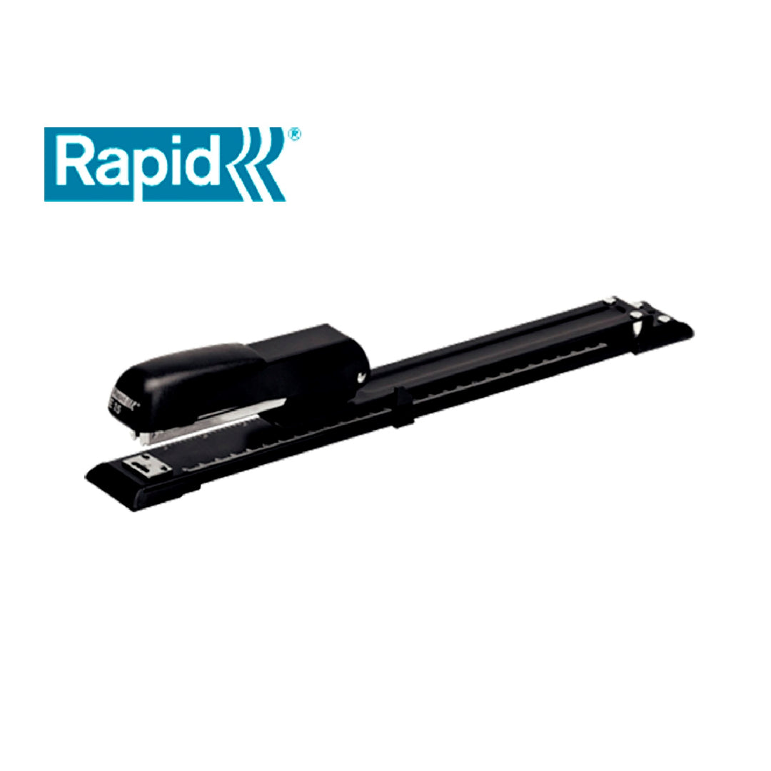 RAPID - Grapadora Rapid E15 Metalica Brazo Largo Capacidad 20 Hojas Usa Grapas 24/6 y 26/26 Color Negro