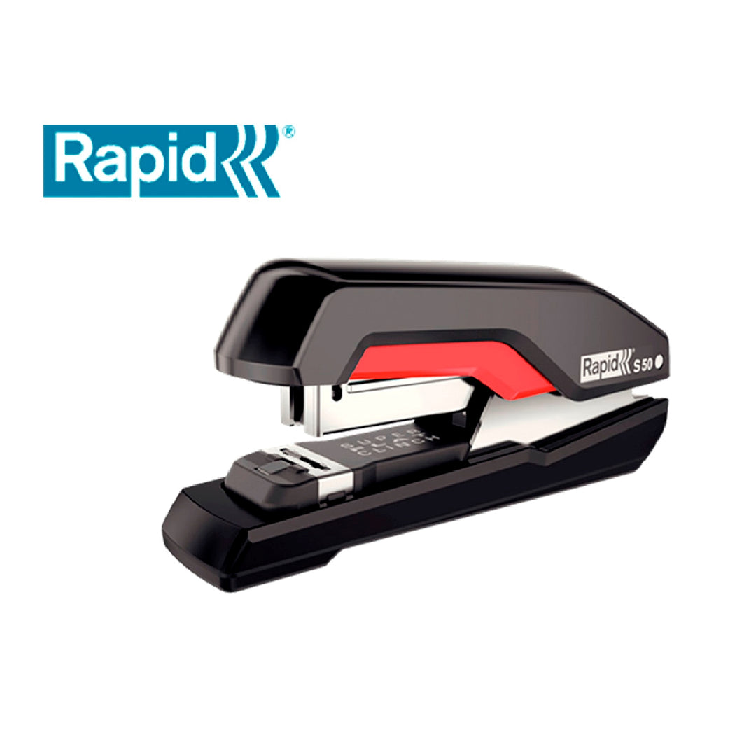 RAPID - Grapadora Rapid Supreme S50 Plastico Capacidad de Grapado 50 Hojas Usa Grapas 24/6-8+ y 26/6-8+ Color Negro/Rojo