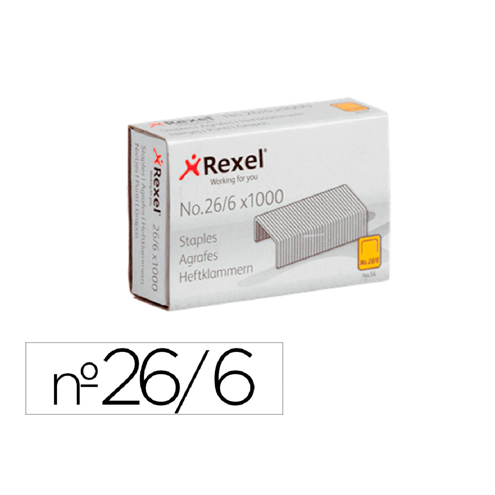 REXEL - Grapas Rexel 26/6 mm Galvanizada Caja de 1000 Unidades