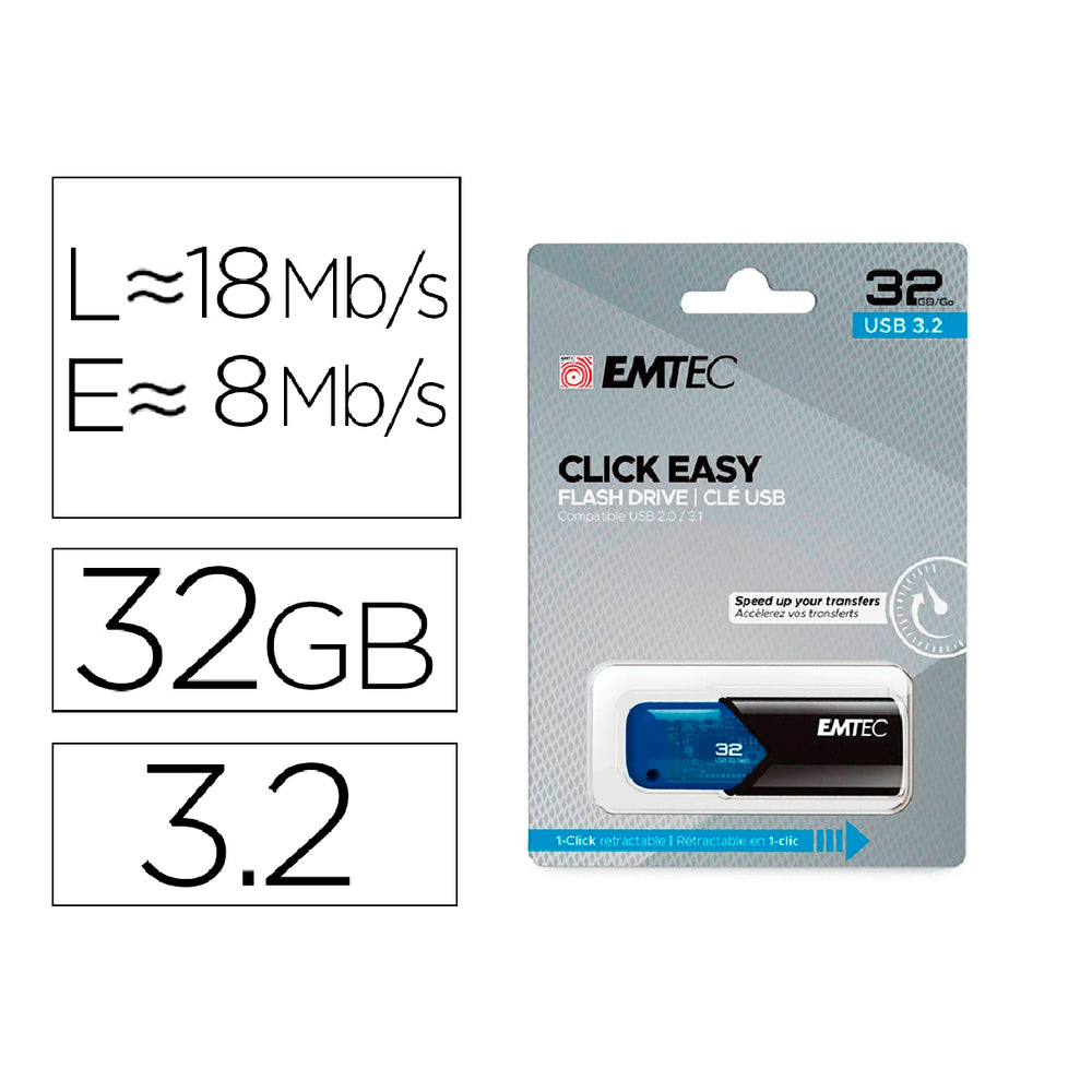 EMTEC - Memoria Emtec Usb 3.2 Click Easy 32 GB Azul