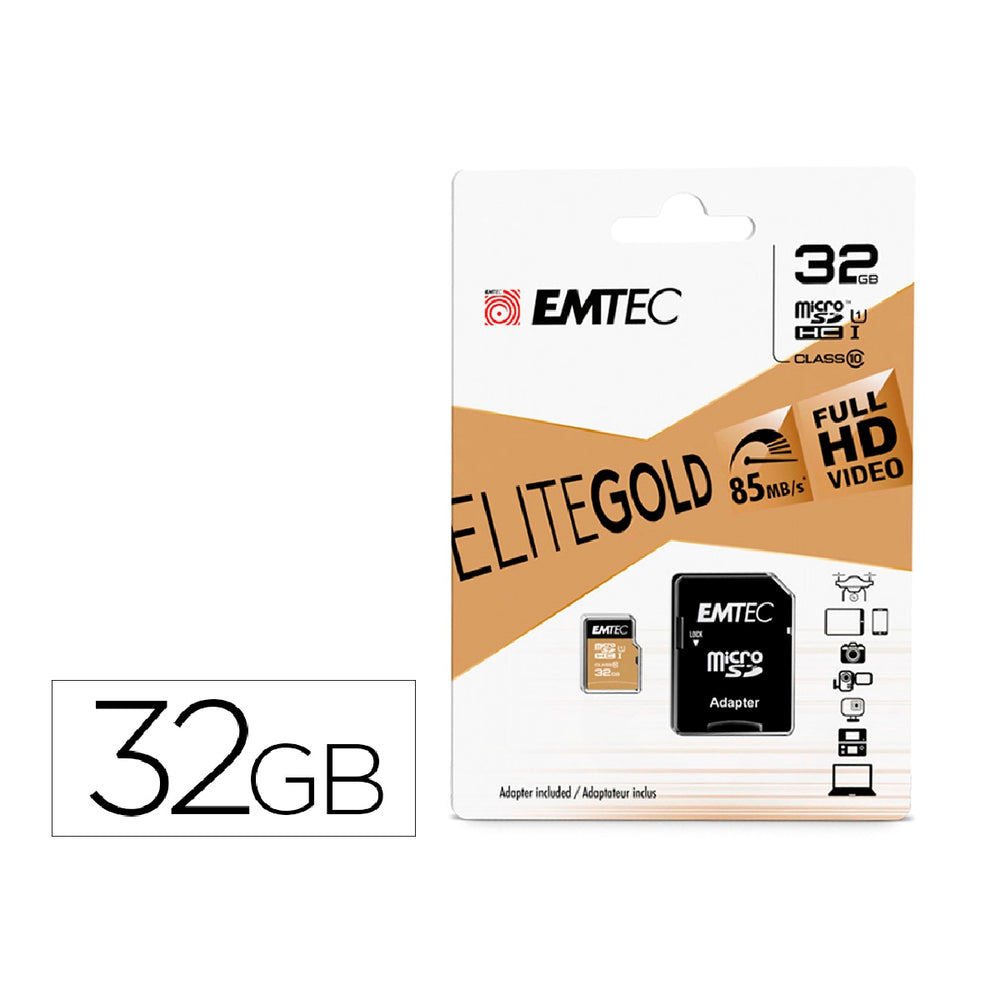 EMTEC - Memoria SD Micro Emtec Class 10 Gold Con Adaptador 32 GB