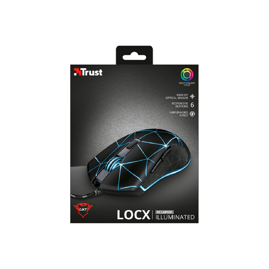 TRUST - Raton Trust Gxt133 Locx Gaming Optico Luces Led 800-4000 Ppp 6 Botones Usb 2.0 Cable 1.80 M Color Negro