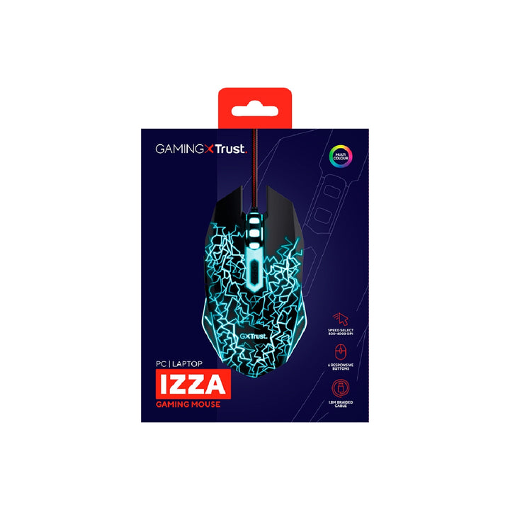 TRUST - Raton Trust Gxt105x Izza Gaming Optico Luces Led 800-4000 Ppp 6 Botones Usb 2.0 Cable 1.80 M Color Negro