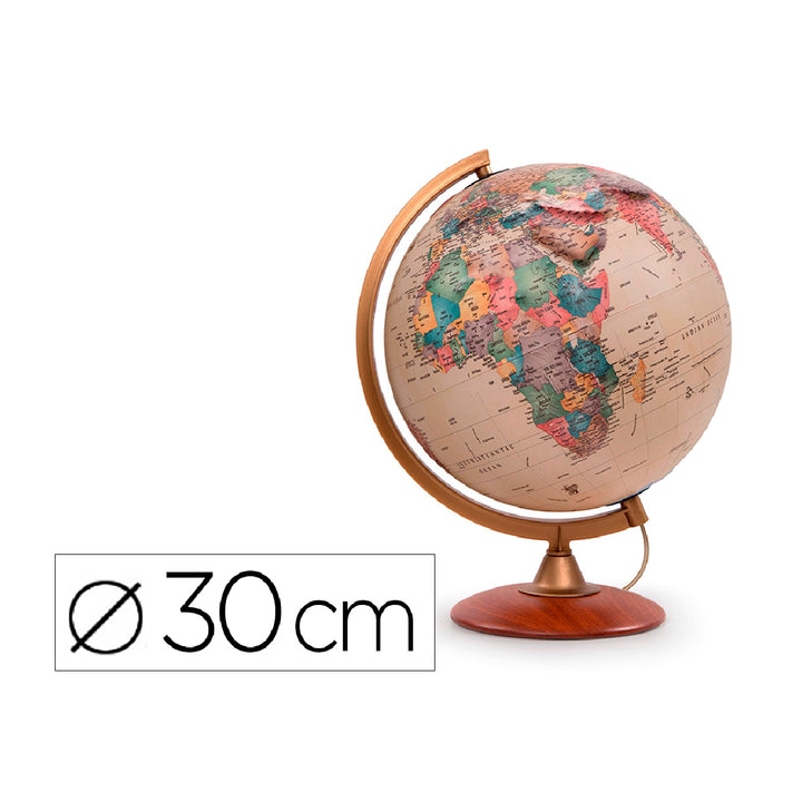 NOVA RICO - Globo Terraqueo Nova Rico Con Luz Colombo Relieve Base de Madera y Meridiano de Plastico 30 cm Diametro