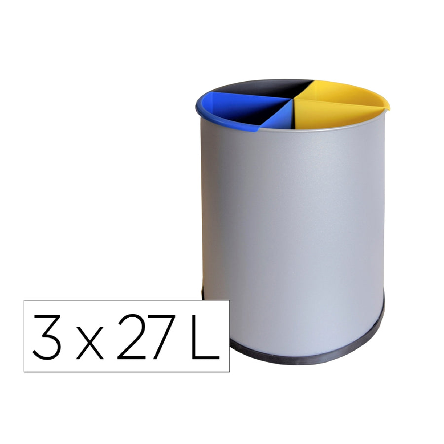 SIE - Papelera Metalica Sie Para Reciclaje Con 3 Departamento Extraible 3x27 Litros 300x295 mm. Color Plata