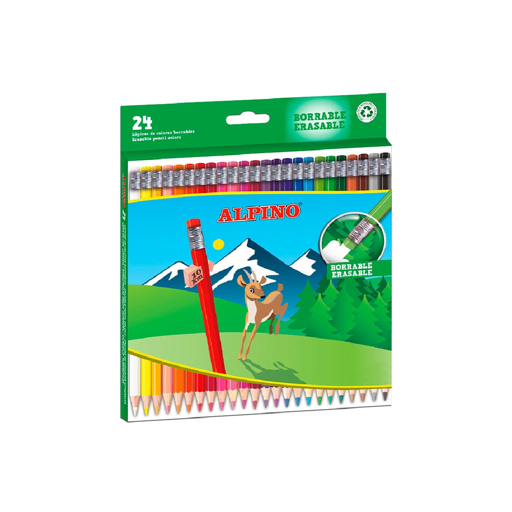 ALPINO - Lapices de Colores Alpino Borrable Caja de 24 Unidades Colores Surtidos