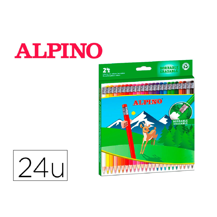 ALPINO - Lapices de Colores Alpino Borrable Caja de 24 Unidades Colores Surtidos