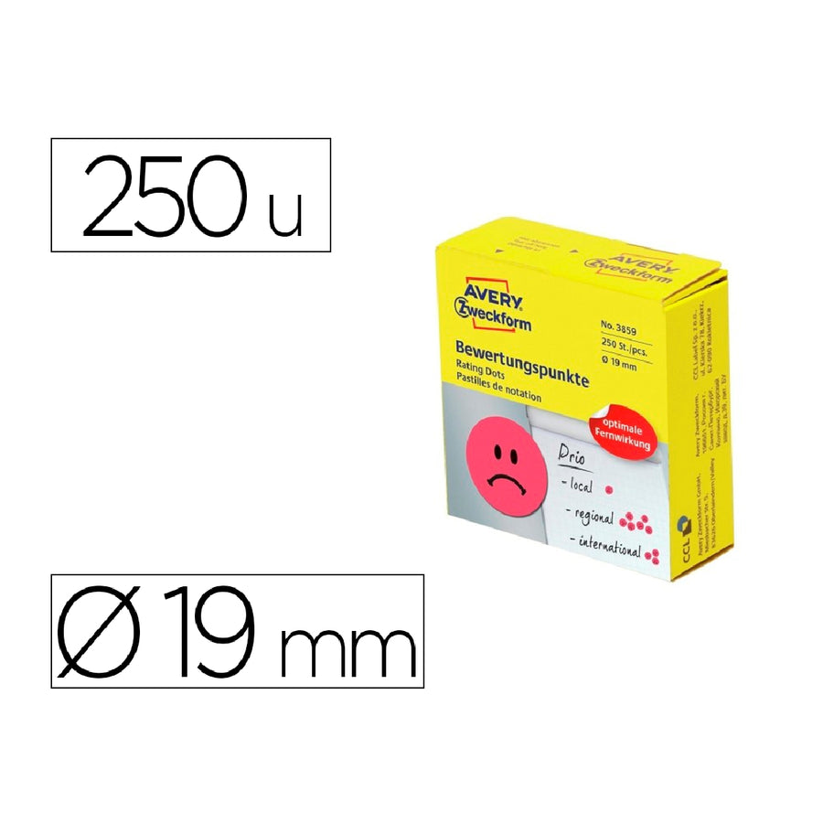 AVERY - Etiqueta Adhesiva Avery Smile Rojo Triste 19 mm Rollo de 250 Unidades