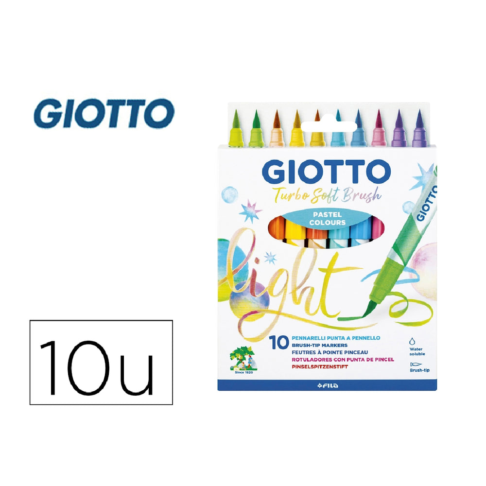 GIOTTO - Rotulador Giotto Turbo Soft Brush Pastel Punta de Pincel Caja de 10 Unidades Colores Surtidos