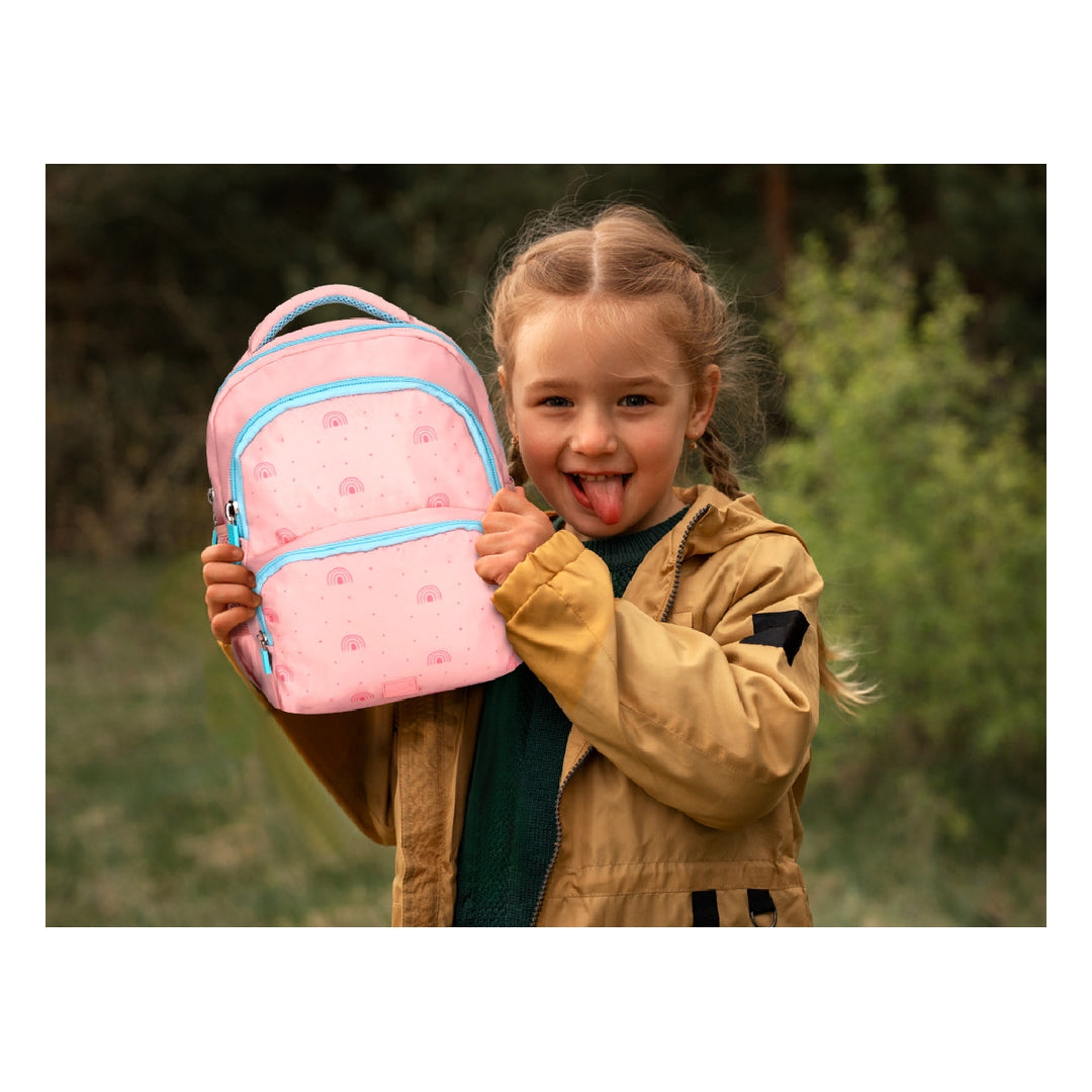 LIDERPAPEL - Cartera escolar liderpapel moc hila multibolsillo infantil rainbows rosa 350x110x270 mm. 